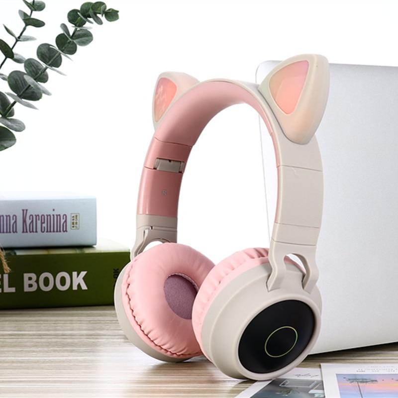 STEVVEX New Luxury Interesting LED Cat Ear Noise Cancelling Headphones Bluetooth 5.0  For Young People and  Kids Headset Support TF Card 3.5mm Plug With Mic - SJB-DIAMOND ELITES