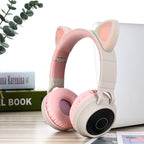 STEVVEX New Luxury Interesting LED Cat Ear Noise Cancelling Headphones Bluetooth 5.0  For Young People and  Kids Headset Support TF Card 3.5mm Plug With Mic - SJB-DIAMOND ELITES