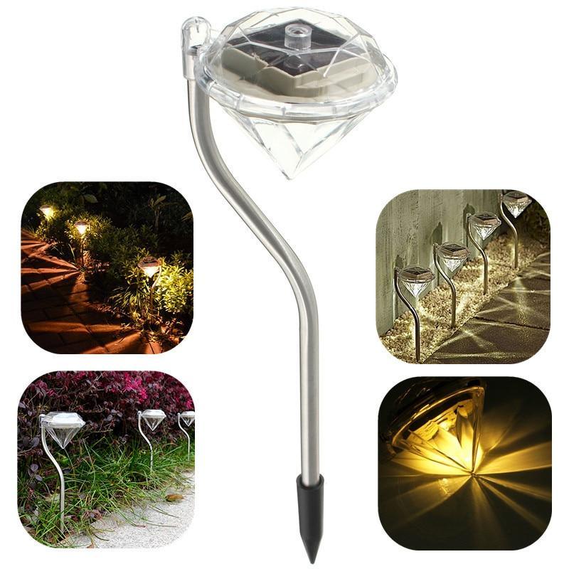 4 Solar Garden Diamond LED Lamps In White Warm White And Multicolor Stainless Steel Lamps For Garden Pathway Yard - SJB-DIAMOND ELITES