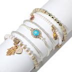 Ethnic Hand Heart Eye Adjustable Pendant Layered Bracelets Set for Women Beads String Bracelet Bangle Anklets Luxury Jewelry For Women - SJB-DIAMOND ELITES