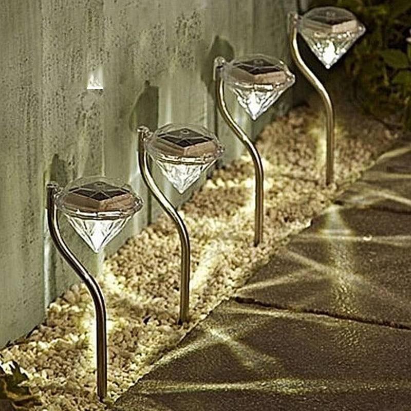4 Solar Garden Diamond LED Lamps In White Warm White And Multicolor Stainless Steel Lamps For Garden Pathway Yard - SJB-DIAMOND ELITES