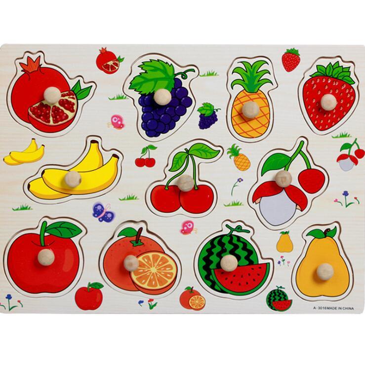 Kid Early Educational Table With Shapes of Vegetables and Animals Baby Hand Grasp Wooden Puzzle Toy Alphabet And Digit Learning Education Child Wood Toy - SJB-DIAMOND ELITES