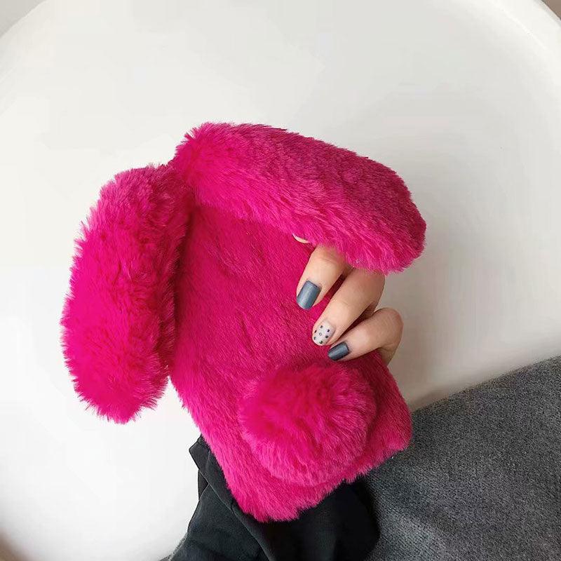 Cute Stuffed Plush Fluffy Case For iPhone 13 12 11 Pro XS Max X XR 12Mini Rabbit Ears Furry fluffy Fur Plush Warm Cover for iPhone 6 6S 7 8 Plus Phone Case Stevvex