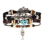 BOHO Tibet Stone Feather Multilayer Leather Bracelet Eye Fish Charms Beads Bracelets For Men Vintage Punk Wrap Wristband Cool Jewelry - SJB-DIAMOND ELITES