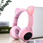 STEVVEX New Luxury Interesting LED Cat Ear Noise Cancelling Headphones Bluetooth 5.0  For Young People and  Kids Headset Support TF Card 3.5mm Plug With Mic - SJB-DIAMOND ELITES