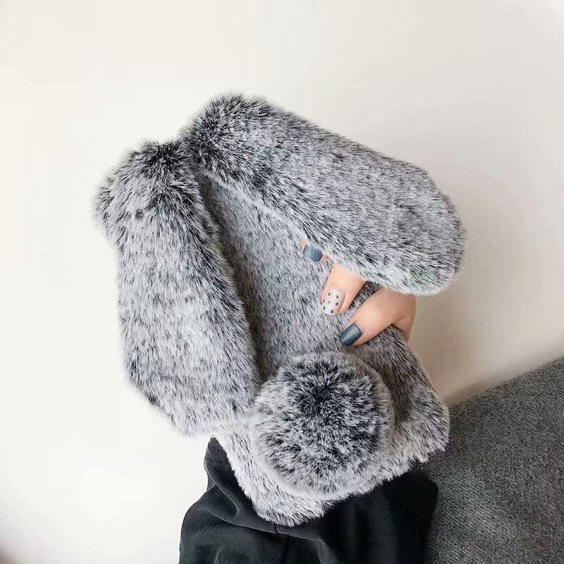 Cute Stuffed Plush Fluffy Case For iPhone 13 12 11 Pro XS Max X XR 12Mini Rabbit Ears Furry fluffy Fur Plush Warm Cover for iPhone 6 6S 7 8 Plus Phone Case Stevvex