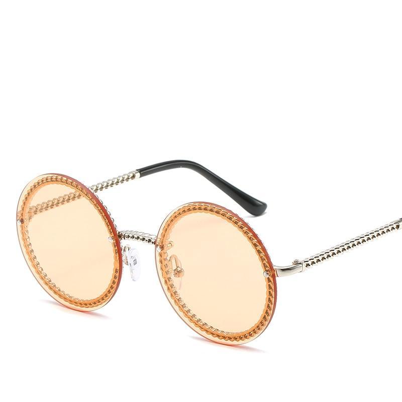 Famous Luxury Round Retro Rimless Elegant Woman and Lady Sunglasses Style With Zircons and Diamonds and UV400 Protection - SJB-DIAMOND ELITES