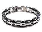 Men Stainless Steel Link Chain Bracelets & Bangles Men's Cuff  Wristband Biker Motorcycle Black Silicone Bracelet - SJB-DIAMOND ELITES