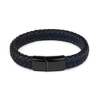 Handmade Luxury Modern Leather Black Blue Braided Leather Bracelet for Men Stainless Steel Design - SJB-DIAMOND ELITES