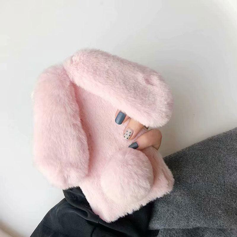 Cute Stuffed Plush Fluffy Case For iPhone 13 12 11 Pro XS Max X XR 12Mini Rabbit Ears Furry fluffy Fur Plush Warm Cover for iPhone 6 6S 7 8 Plus Phone Case Stevvex