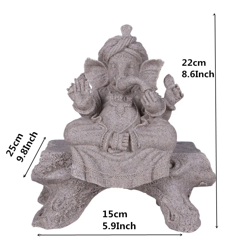 home decoration Nature Sandstone Indian Ganesha Figurine Religious Hindu Elephant God Statues Fengshui Elephant-Headed Buddha Lootquake LLC