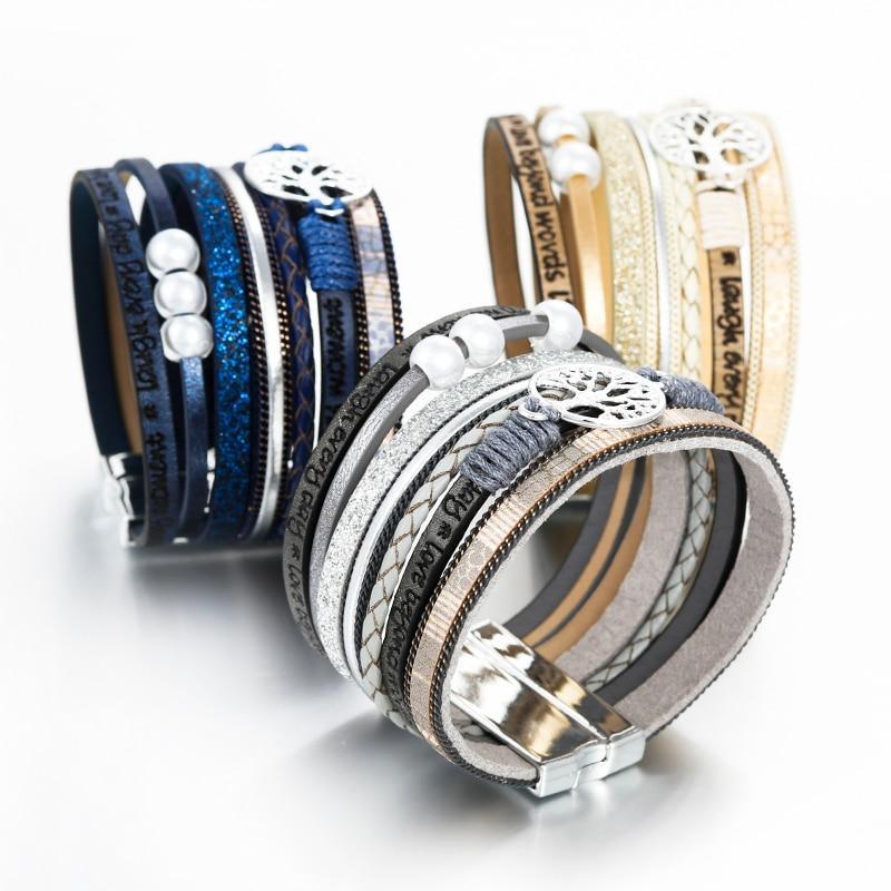High Quality Handmade Elegant Fashion Luxury Modern New Amazing Charm Pearl Life of tree Leather Bracelets For Women - SJB-DIAMOND ELITES