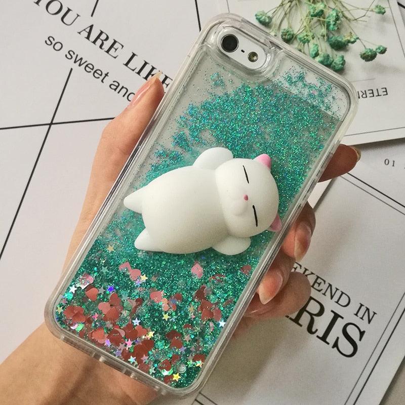 3D  Cat Case For Iphone 5s Se 7 7 Plus Case Liquid Quicksand Glitter Silicone Case For Iphone 8 8 Plus X 6 6s Cover  Rubber Silicone Phone Case Stevvex