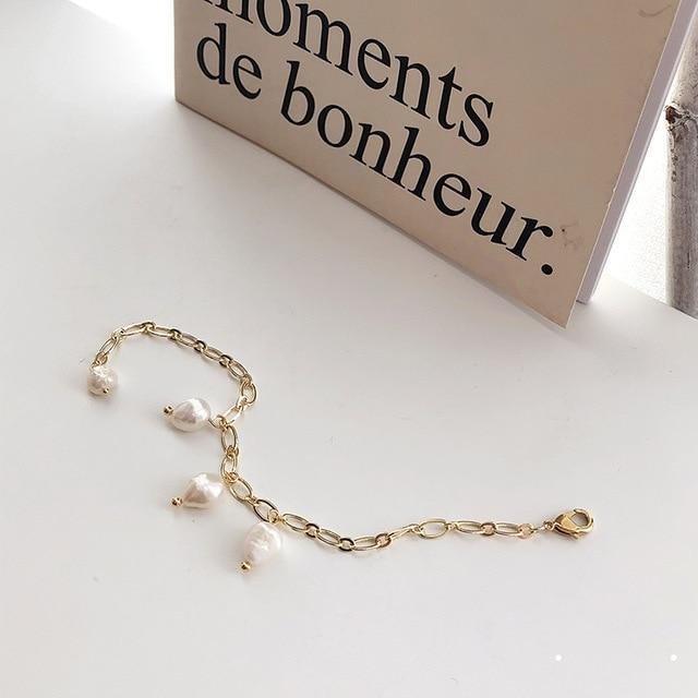 New Handmade Imitation Pearls Gold Metal Link Chain Bracelets for Women Girl Summer Party Luxury Jewelry Gift - SJB-DIAMOND ELITES