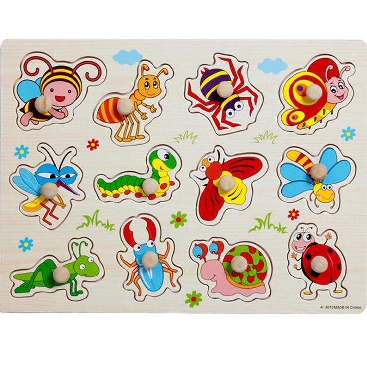 Kid Early Educational Table With Shapes of Vegetables and Animals Baby Hand Grasp Wooden Puzzle Toy Alphabet And Digit Learning Education Child Wood Toy - SJB-DIAMOND ELITES