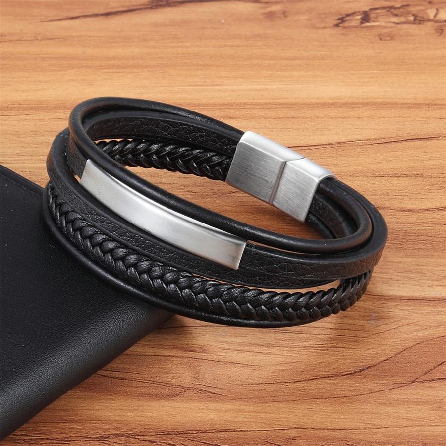 Classic Genuine Leather Bracelet For Men Hand Charm Jewelry Multilayer Magnet Handmade Gift For Cool Boys - SJB-DIAMOND ELITES