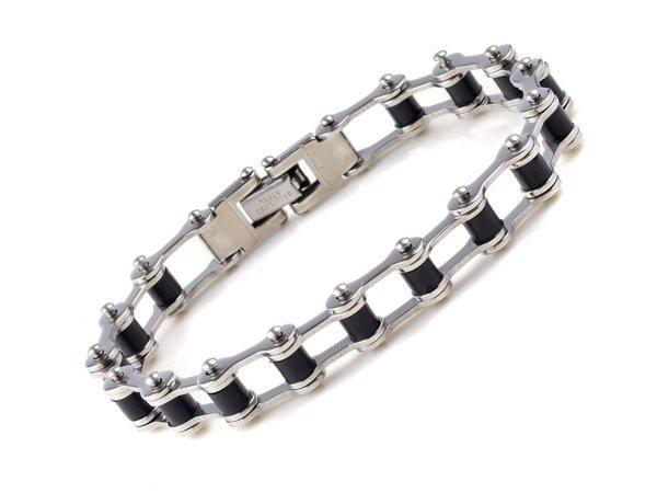 Men Stainless Steel Link Chain Bracelets & Bangles Men's Cuff  Wristband Biker Motorcycle Black Silicone Bracelet - SJB-DIAMOND ELITES