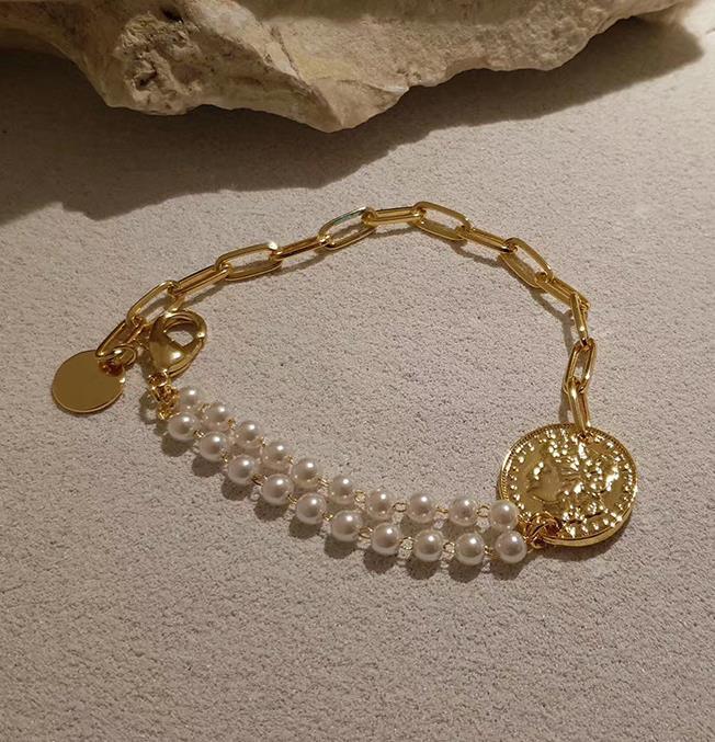 New Handmade Imitation Pearls Gold Metal Link Chain Bracelets for Women Girl Summer Party Luxury Jewelry Gift - SJB-DIAMOND ELITES