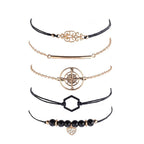 Bohemian Black Beads Chain Bracelets Bangles For Women Fashion Heart Compass Gold Color  Bracelets Sets Luxury Jewelry Gifts - SJB-DIAMOND ELITES