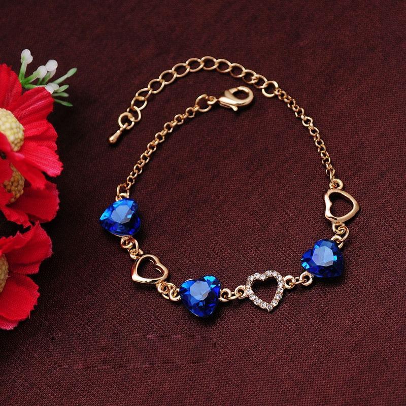 Elegant Luxury Diamond Romantic Heart Bracelets for Women Gold Color Crystal Charm Bracelets Bangles Fashion Jewelry Bracelet Style - SJB-DIAMOND ELITES