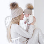 2Pcs Modern Mother & Baby Child Warm Winter Beanie Fur Pom Hat Crochet Ski Cap For Winter