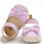 Newborn Baby Girl Striped Bow Sandals Soft Shoes Infants Anti-Slip Sneaker New Fashion Clogs 0-18M Stevvex