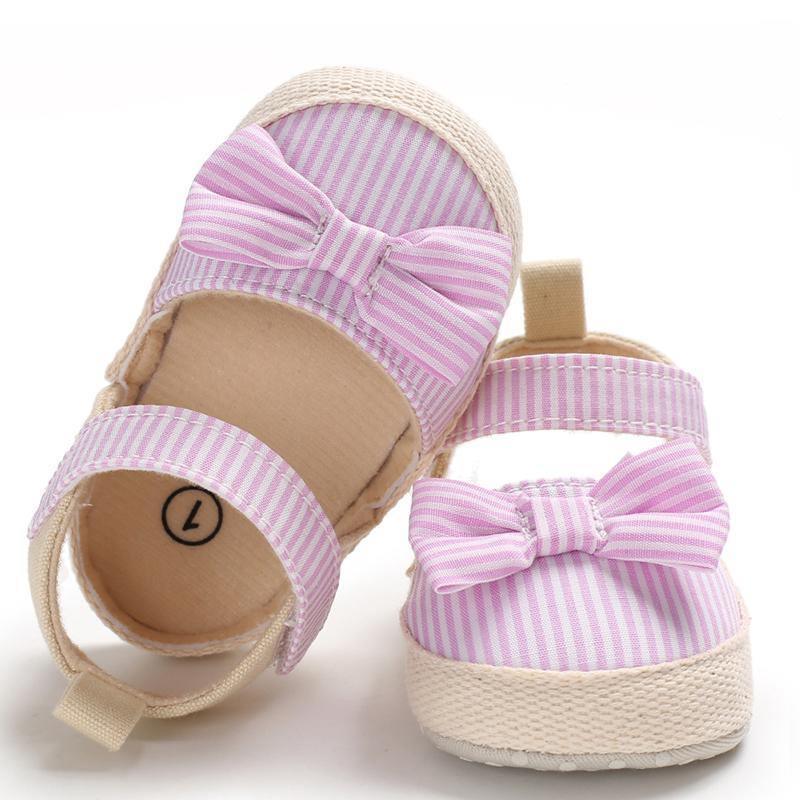 Newborn Baby Girl Striped Bow Sandals Soft Shoes Infants Anti-Slip Sneaker New Fashion Clogs 0-18M Stevvex