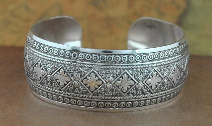 Big Elegant Luxury Amazing Classic Fashion Flower Metal Tibetan Indian Silver Vintage Retro Fashion Cuff Bracelet Bangle For Woman With Details of Animals - SJB-DIAMOND ELITES