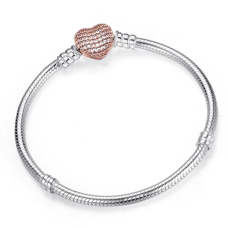 Luxury Modern High Quality Authentic Silver Color Snake Chain Fine Bracelet Fit European Charm Bracelet for Women With Heart and Star - SJB-DIAMOND ELITES