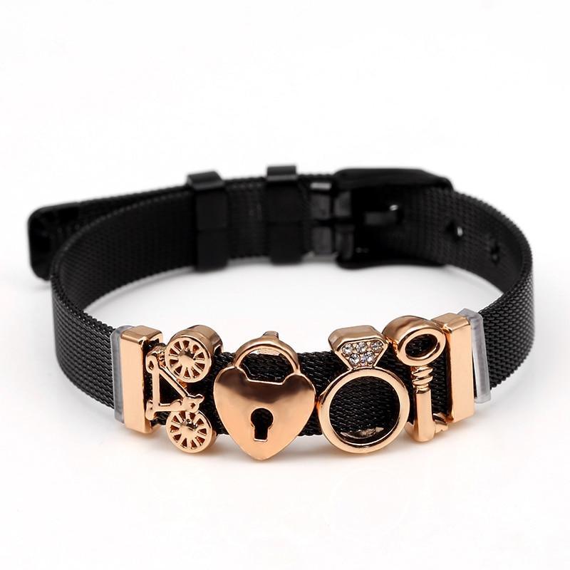 Two-tone Stainless Steel  Bracelets For Women Men Golden Love Heart Beaded  Ribbon  Bracelet & Bangle Gifts - SJB-DIAMOND ELITES