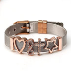 Two-tone Stainless Steel  Bracelets For Women Men Golden Love Heart Beaded  Ribbon  Bracelet & Bangle Gifts - SJB-DIAMOND ELITES