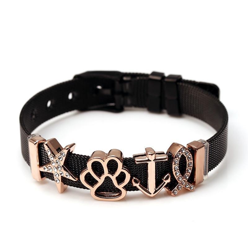 Two-tone Stainless Steel  Bracelets For Women Men Golden Love Heart Beaded  Ribbon  Bracelet & Bangle Gifts - SJB-DIAMOND ELITES