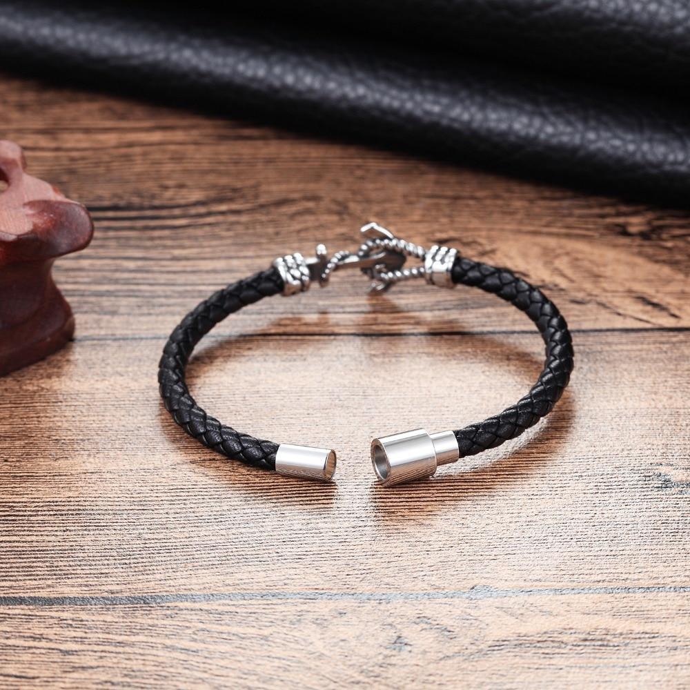 Modern Design Popular Black Leather Anchor Luxury Bracelet For Men Stainless Steel Leather Bracelet Elegant And Couple Bracelet - SJB-DIAMOND ELITES
