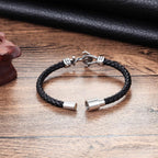 Modern Design Popular Black Leather Anchor Luxury Bracelet For Men Stainless Steel Leather Bracelet Elegant And Couple Bracelet - SJB-DIAMOND ELITES