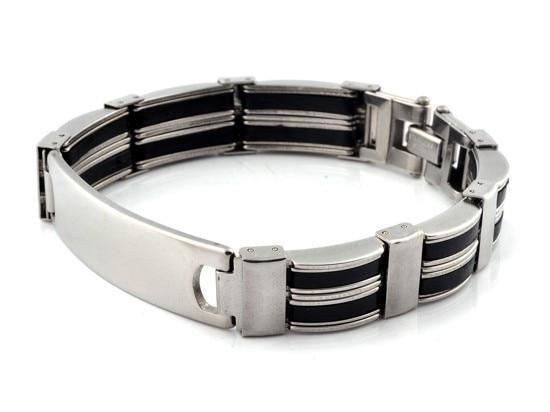 Men Stainless Steel Link Chain Bracelets & Bangles Men's Cuff  Wristband Biker Motorcycle Black Silicone Bracelet - SJB-DIAMOND ELITES