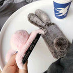 Cute Stuffed Plush Fluffy Case For iPhone 13 12 11 Pro XS Max X XR 12Mini Rabbit Ears Furry fluffy Fur Plush Warm Cover for iPhone 6 6S 7 8 Plus Phone Case Stevvex