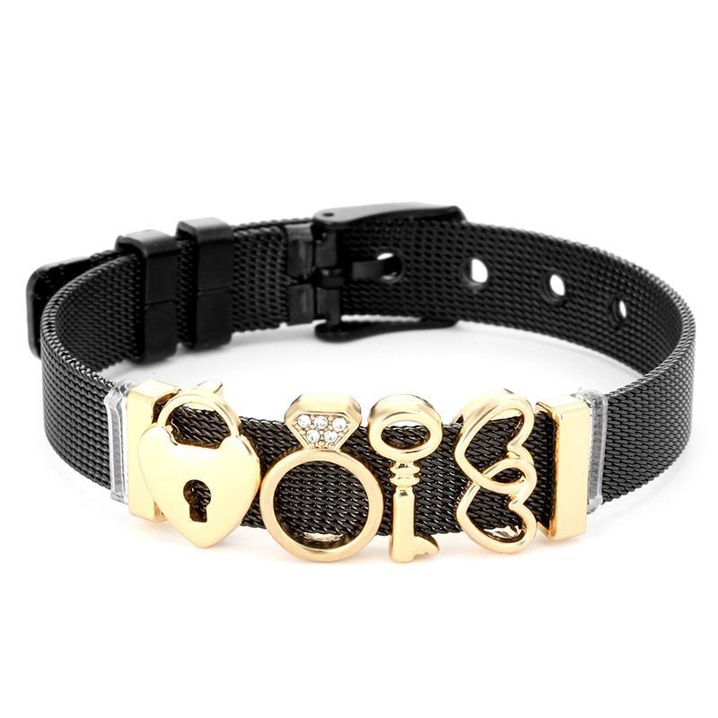Two-tone Stainless Steel  Bracelets For Women Men Golden Love Heart Beaded  Ribbon  Bracelet & Bangle Gifts - SJB-DIAMOND ELITES