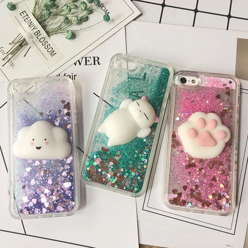3D  Cat Case For Iphone 5s Se 7 7 Plus Case Liquid Quicksand Glitter Silicone Case For Iphone 8 8 Plus X 6 6s Cover  Rubber Silicone Phone Case Stevvex
