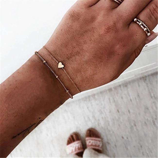 Bohemian Black Beads Chain Bracelets Bangles For Women Fashion Heart Compass Gold Color  Bracelets Sets Luxury Jewelry Gifts - SJB-DIAMOND ELITES