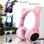 STEVVEX New Luxury Interesting LED Cat Ear Noise Cancelling Headphones Bluetooth 5.0  For Young People and  Kids Headset Support TF Card 3.5mm Plug With Mic - SJB-DIAMOND ELITES