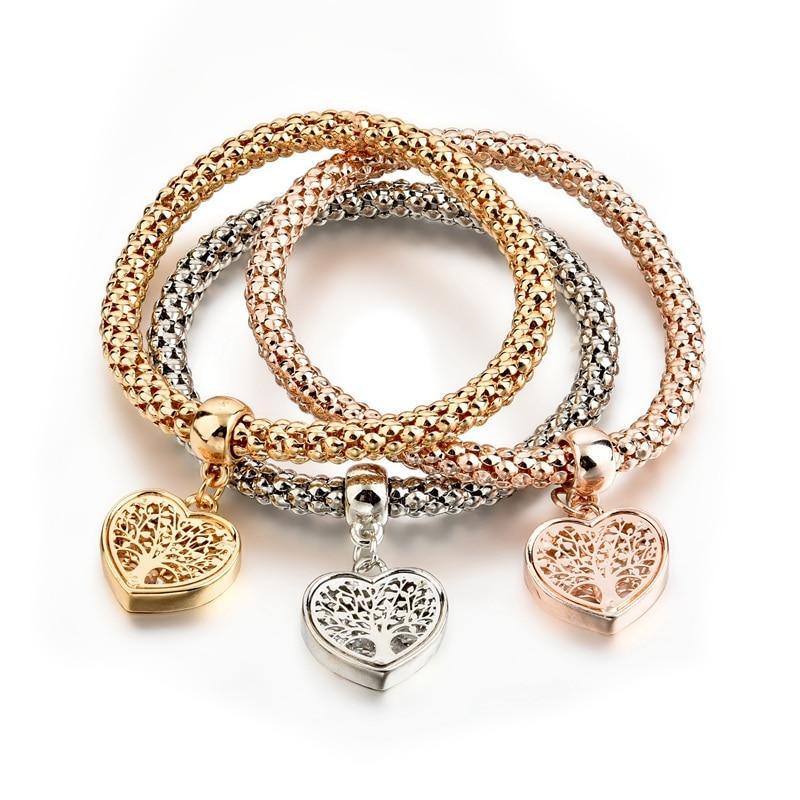 Shiny Elegant New Fashion Modern Luxury Heart Bracelet And Bangles Popcorn Chain Set Friendship Bracelets for Girls - SJB-DIAMOND ELITES