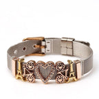 Two-tone Stainless Steel  Bracelets For Women Men Golden Love Heart Beaded  Ribbon  Bracelet & Bangle Gifts - SJB-DIAMOND ELITES