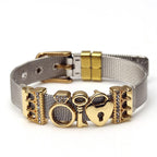 Two-tone Stainless Steel  Bracelets For Women Men Golden Love Heart Beaded  Ribbon  Bracelet & Bangle Gifts - SJB-DIAMOND ELITES