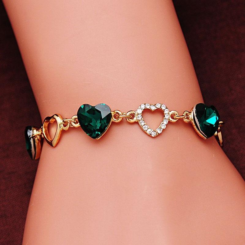 Elegant Luxury Diamond Romantic Heart Bracelets for Women Gold Color Crystal Charm Bracelets Bangles Fashion Jewelry Bracelet Style - SJB-DIAMOND ELITES