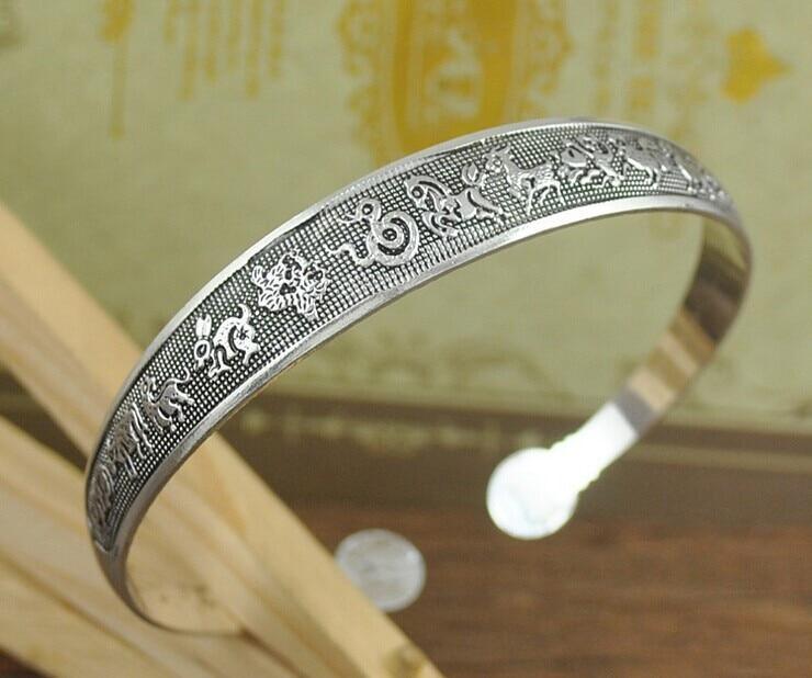 Big Elegant Luxury Amazing Classic Fashion Flower Metal Tibetan Indian Silver Vintage Retro Fashion Cuff Bracelet Bangle For Woman With Details of Animals - SJB-DIAMOND ELITES