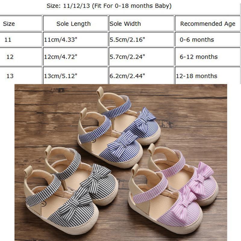 Newborn Baby Girl Striped Bow Sandals Soft Shoes Infants Anti-Slip Sneaker New Fashion Clogs 0-18M Stevvex