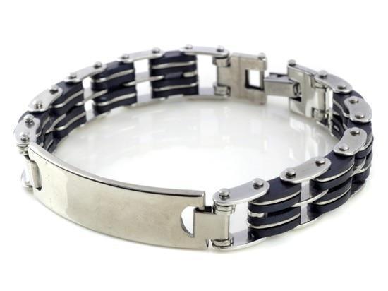 Men Stainless Steel Link Chain Bracelets & Bangles Men's Cuff  Wristband Biker Motorcycle Black Silicone Bracelet - SJB-DIAMOND ELITES