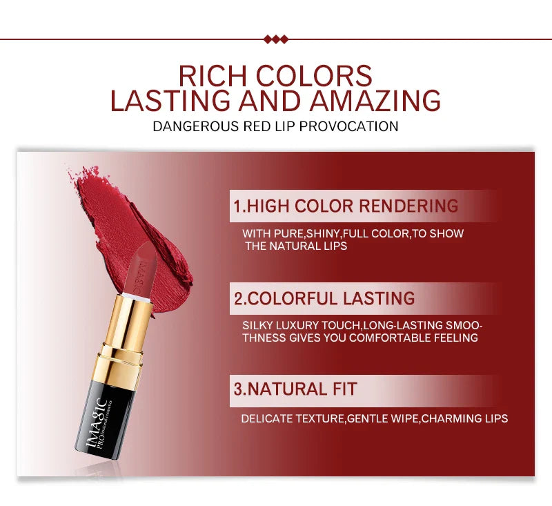 IMAGIC Lipstick Moisturizer Lips Smooth Lip Stick Long Lasting Charming Lip Lipstick Cosmetic Beauty Makeup 12 Colors Lootquake LLC