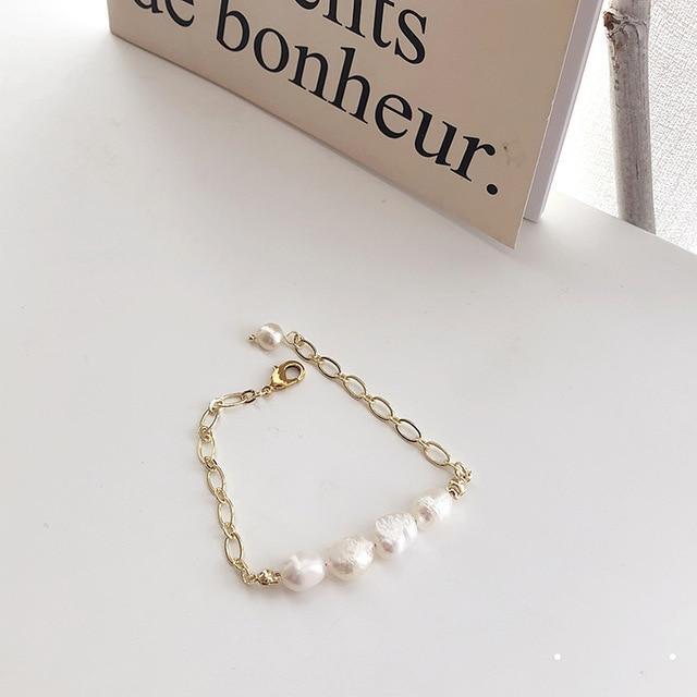 New Handmade Imitation Pearls Gold Metal Link Chain Bracelets for Women Girl Summer Party Luxury Jewelry Gift - SJB-DIAMOND ELITES