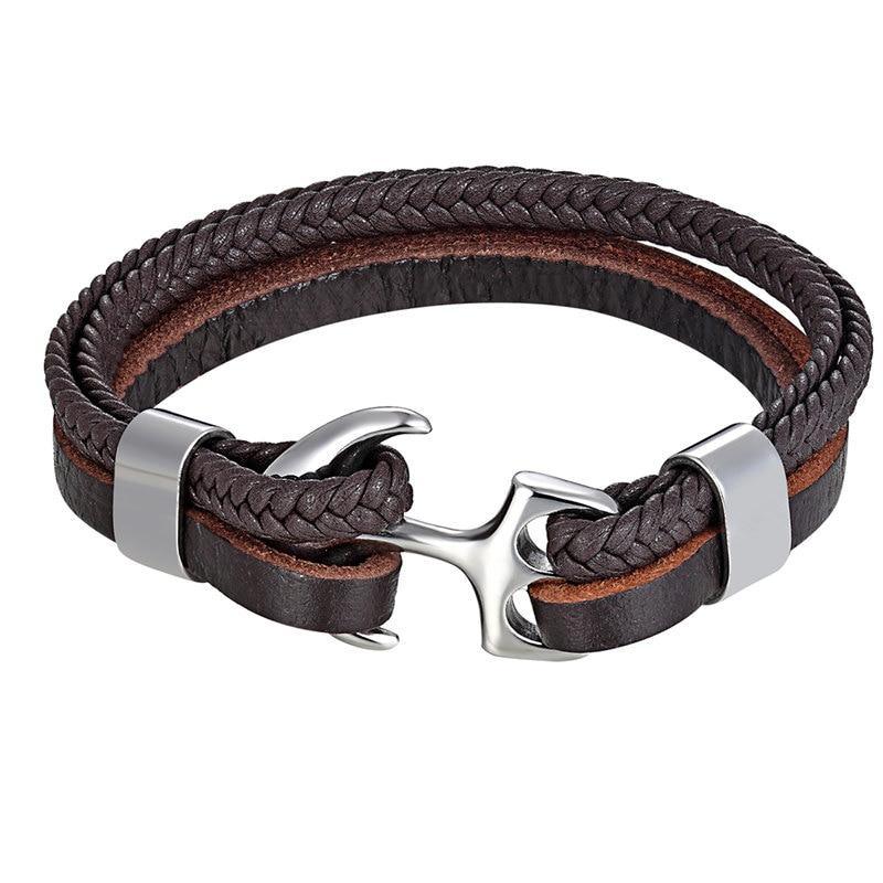 High Quality Stainless Steel Shackle Buckle Leather Survival Anchor Bracelets Bangle Men Surf Nautical Sailor Surfer Wristband Jewelry - SJB-DIAMOND ELITES
